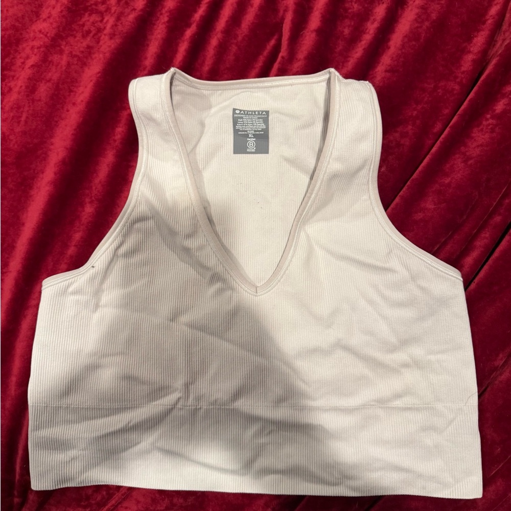 Athleta Cream Ribbed V-Neck Top